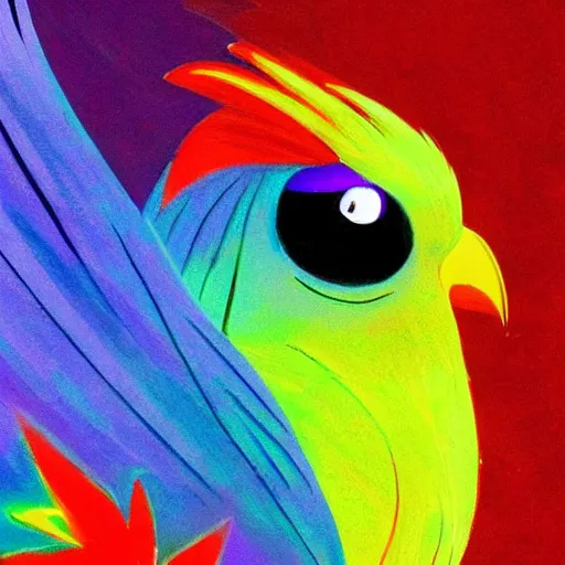 Prompt: phoenix bird with colors from Coco Pixar beautiful elegant spotlight glistening