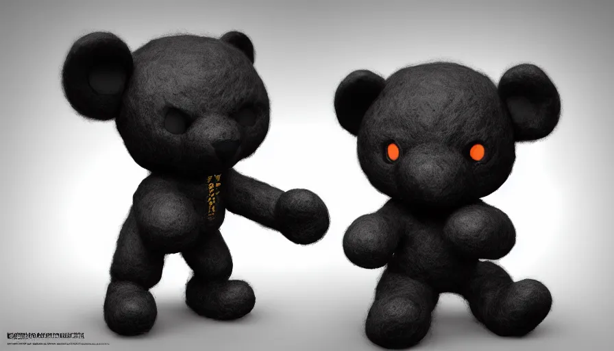 Prompt: ninja black teddy bear fluffy toy made of wool volumetric light, photo shoot, hyperdetailed, artstation, cgsociety, by denis villenueve 8 k