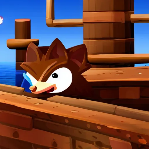 Image similar to hedgehog on a ship in seqa of thieves