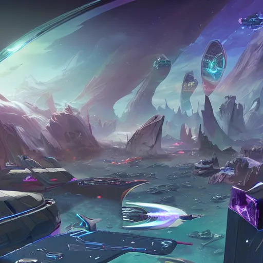 Image similar to Starfinder Pact Worlds landscape. Wide, concept art.