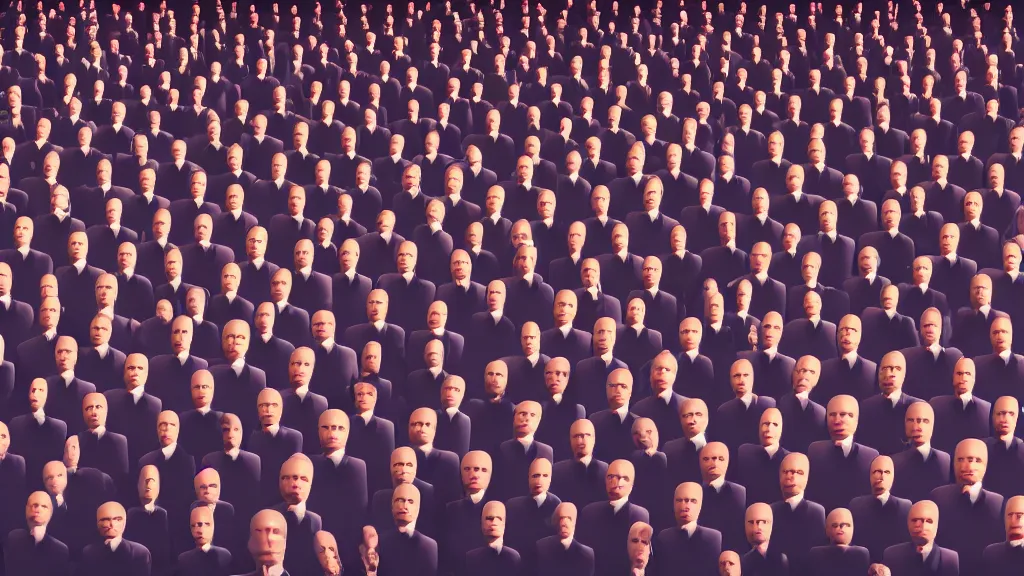 Prompt: 1000 Obama clones chanting ; cinema render by Beeple, 4K