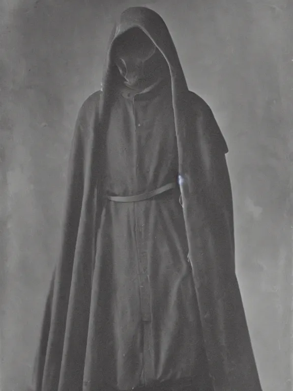 Image similar to portrait of faceless grim reaper with covered facr, ww1 photo, grainy, high detail, high resolution,