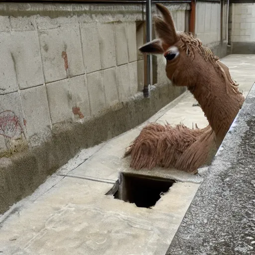 Prompt: llama in the sewers