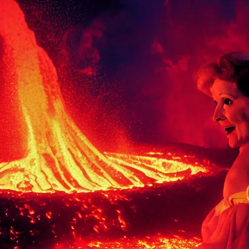 Image similar to stunning awe inspiring betty white swimming in lava with demons, movie still 8 k hdr atmospheric lighting