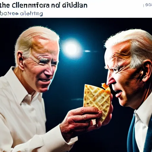 Image similar to jesus giving joe biden a quesadilla from heaven, cinematic lighting, film still