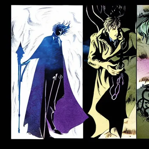 Prompt: comics Harry Potter casting a Patronus in The Sandman comic, by Neil Gaiman, by Dave McKean, comics Sandman, small details, whole-length