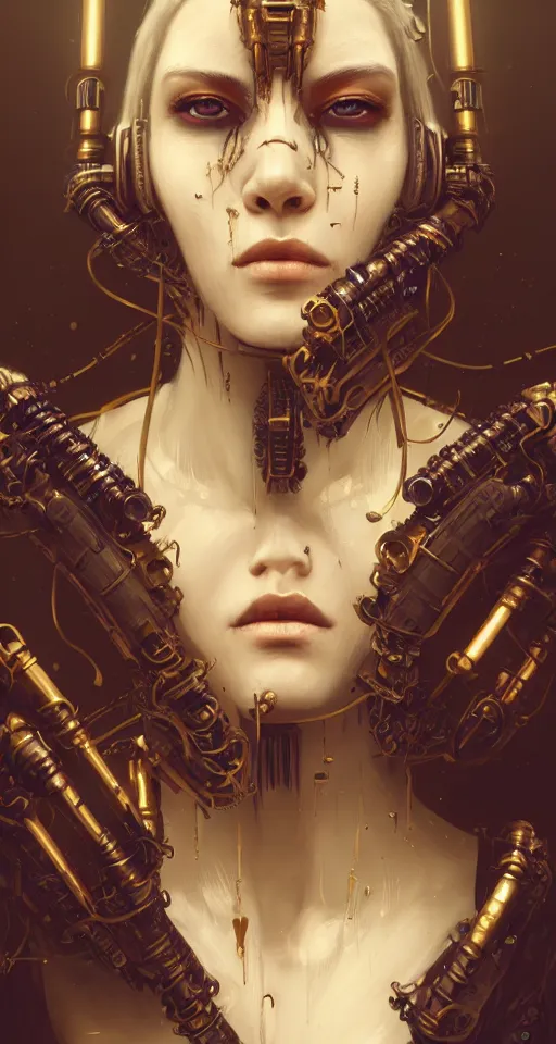 Image similar to soft lustrous hard tech ivory biotech raver gutter punk cyborg bioweapon, golden ratio, details, sci - fi, dark fantasy, cyberpunk, intricate, decadent, ornate, highly detailed, digital painting, octane render, 8 k, artstation, concept art, smooth, sharp focus, illustration, art by artgerm, loish, wlop