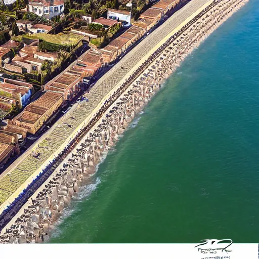 Prompt: a drone shot of the pier in Lido di Ostia, aerial view, photograph, photorealistic, detailed, sharp image, 8k SDR, award-winning, beautiful,