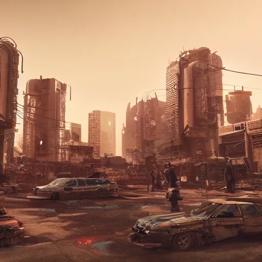 Prompt: a post apocalyptic cyberpunk city, populated only by clones of joe biden, octane render, 8 k