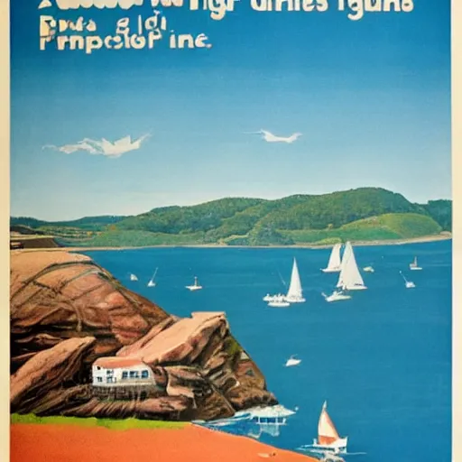 Prompt: a 1970s travel poster advertising the guinea pig island