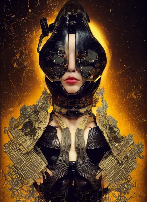 Image similar to portrait of a sensual futuristic geisha cyborg, kintsugi, modern fine art, fractal, intricate, elegant, highly detailed, digital photography, subsurface scattering, by jheronimus bosch and greg rutkowski,