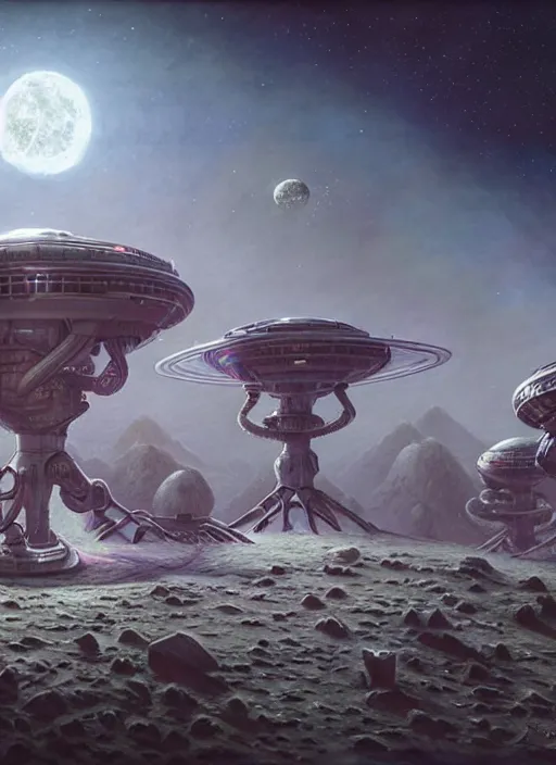 Prompt: highly detailed wide - angle of an extraterrestrial moonbase, unreal engine, nicoletta ceccoli, mark ryden, earl norem, lostfish, global illumination, detailed and intricate environment