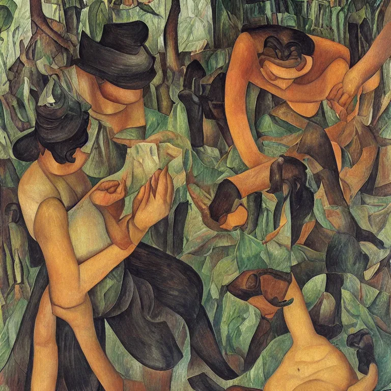 Prompt: a girl smash her phone in the yard, diego rivera and georg scholz, highly detailed