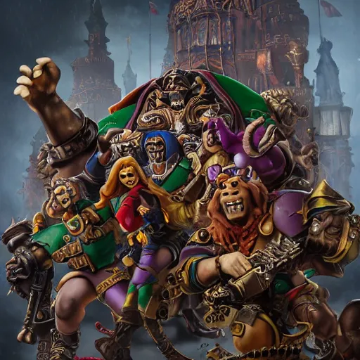 Image similar to scooby doo characters in warhammer 4 0 k by artem chebokha, hyper detailed, insane details, intricate, elite, ornate, elegant, luxury, dramatic lighting, octane render, weta digital, micro details, 3 d sculpture, structure, ray trace