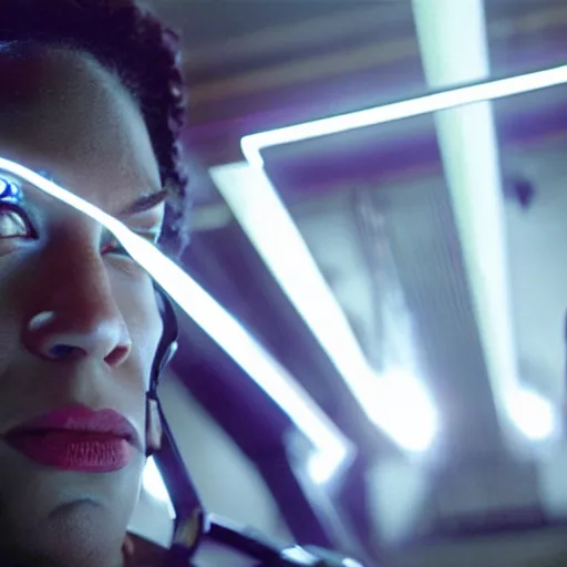 Image similar to movie still of cyborg with glowing third eye, cinematic composition, cinematic light, criterion collection, by darren aranofski