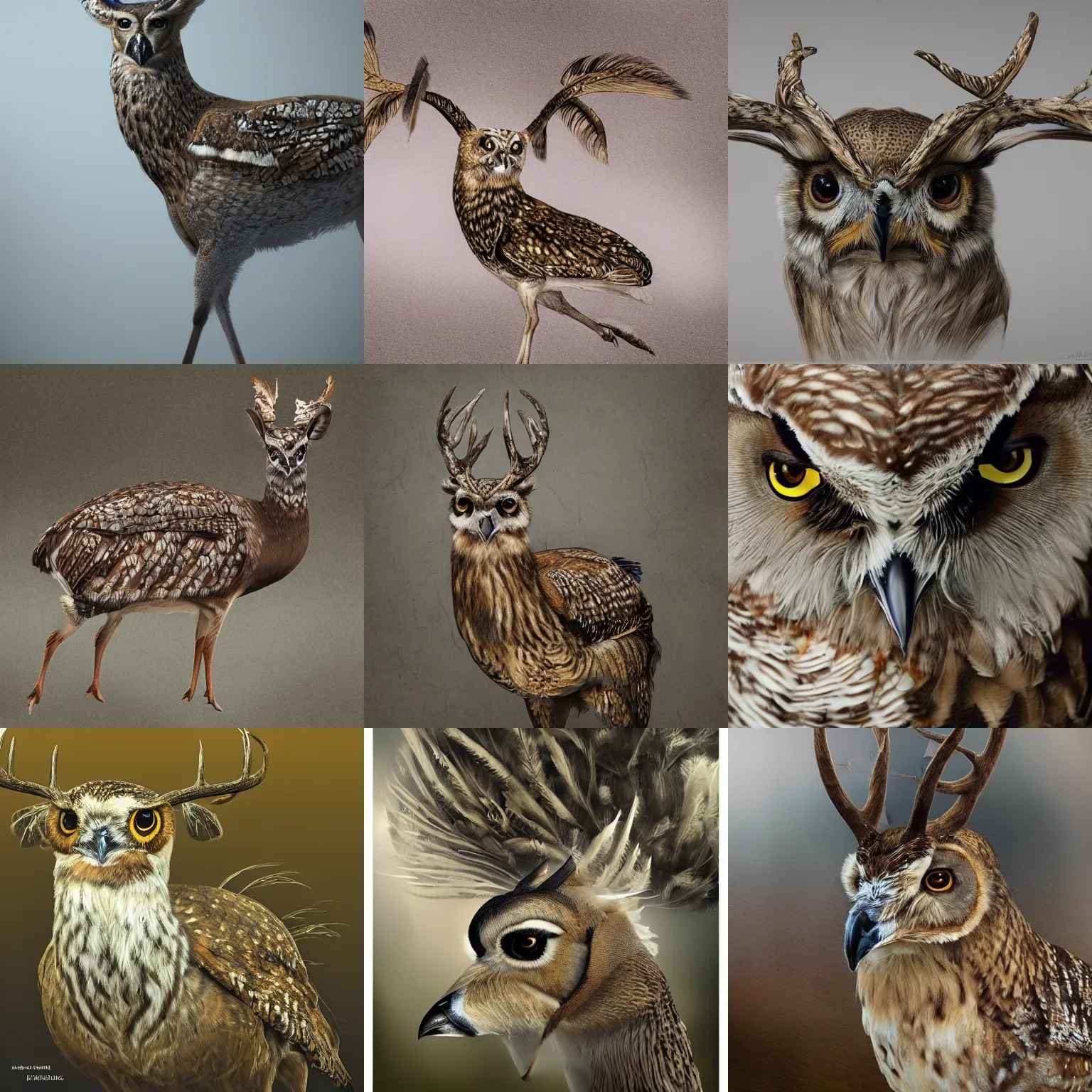 Prompt: a feathered deer with owl feathers, national geographic, photo, nature photography, trending on artstation, highly detailed, full body, realistic