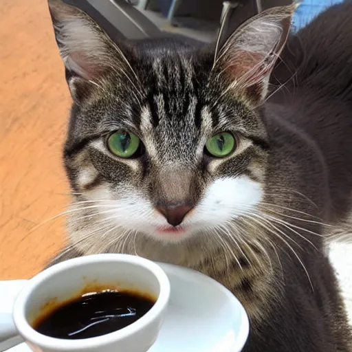 Image similar to a kiwi cat drinking coffee