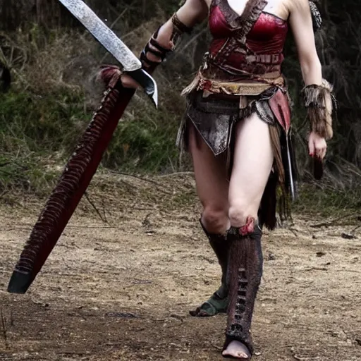 Prompt: full body photo of alexandra daddario as a barbarian warrior