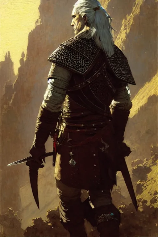 Prompt: geralt of rivia, painting by gaston bussiere, craig mullins, greg rutkowski, yoji shinkawa