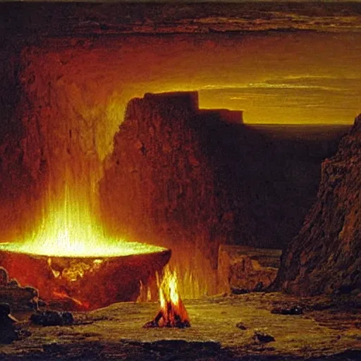 Prompt: a painting of the end of all time, there is a giant hole forming in the earth leading to the core of the earth and millions are being burned alive by the fire coming out of the hole, 8 k, by francis danby