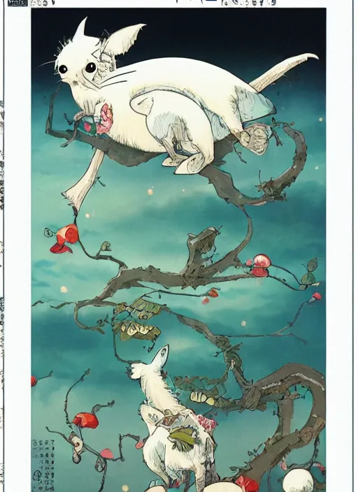 Image similar to a beautiful japanese magazine cover of a cute strange animal, illustrated by miyazaki, highly detailed, concept art, trending, poster