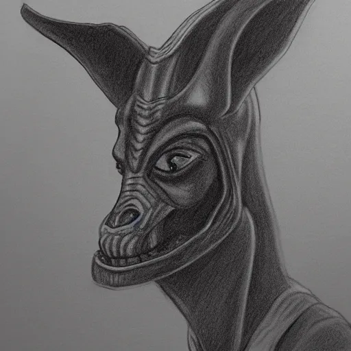 Image similar to full body black and white pencil sketch of a muscular Jar Jar Binks