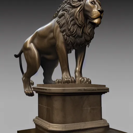 Image similar to a statue of a lion on a marble base, a bronze sculpture by Paul Howard Manship, featured on zbrush central, new sculpture, made of wrought iron, marble sculpture, grotesque