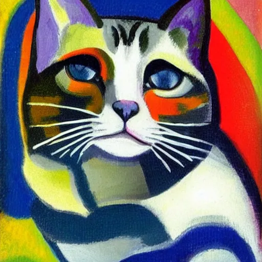 Prompt: a portrait of cute cat by robert delaunay