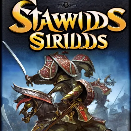 Prompt: video game box art of a game called swords and shields, highly detailed cover art.