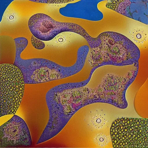 Prompt: birdview of garden shaped into mandelbulb pattern, oil on canvas, surrealism, by salvador dali