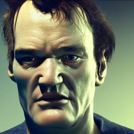 Image similar to hyperrealistic film still of quentin tarantino in space, stunning 3 d render, inspired by istvan sandorfi & greg rutkowski & unreal engine, imperfect facial symmetry, dim volumetric cinematic lighting, 8 k octane comprehensive render, extremely hyper - detailed, incredibly lifelike attributes, intricate, real flesh texture, masterpiece, artstation, stunning,