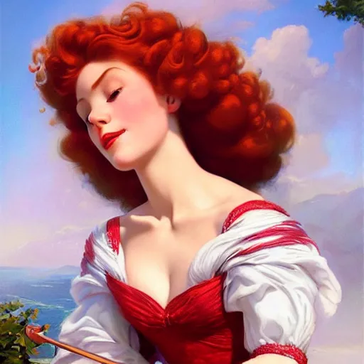 Image similar to portrait of Princess Merida, dreamy and ethereal, expressive pose, peaceful expression, elegant, highly detailed, digital painting, artstation, concept art, smooth, sharp focus, by gil elvgren