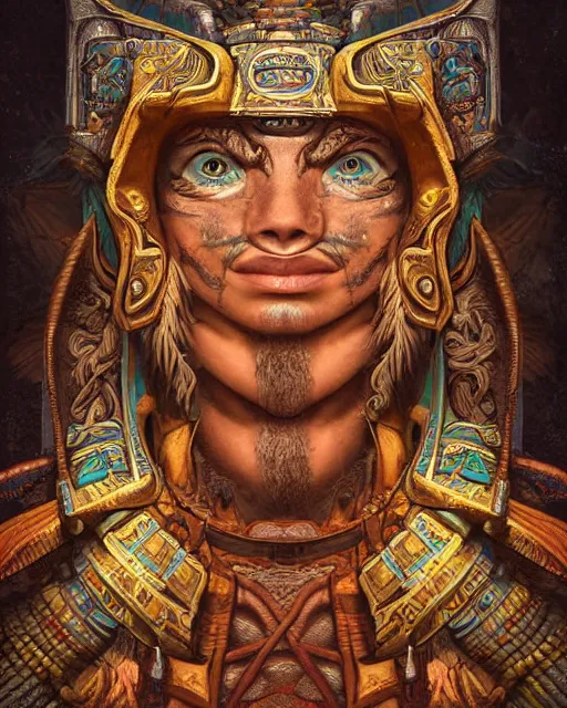 Prompt: digital painting of a mayan batab by filipe pagliuso and justin gerard, symmetric, fantasy, highly detailed, realistic, intricate, portrait, sharp focus, tarot card