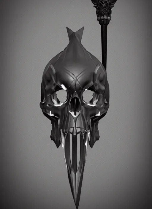 Image similar to a black great sword mini skull crest, orthographic, ornament, weapon, a 3 d render by dom qwek, front side, concept art, trending on polycount, artstation, hard surface modeling, rendered in maya, zbrush, blender, hd, vray, berserk, symmetry