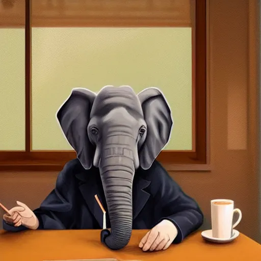 Image similar to an elephant as a secretary in 50's office, digital painting, artstation