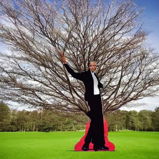 Image similar to barack obama shaped tree, fashion photography