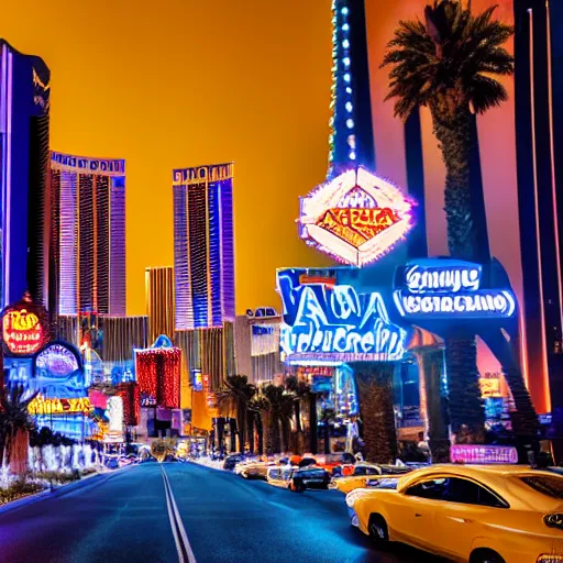 Image similar to nighttime photo of Cyberpunk Las Vegas Strip