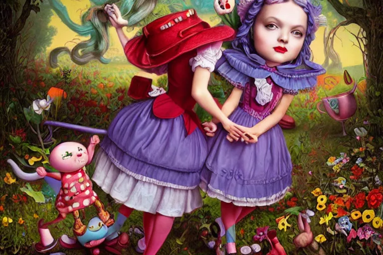 Image similar to colorful cute alice in wonderland by mark ryden, octane, insanely detailed