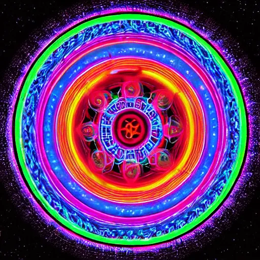 Image similar to cyberpunk neon colored blackhole mandala eye art