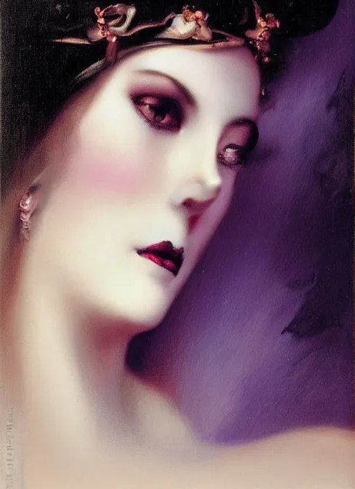 Prompt: gothic princess closeup face portrait. by william - adolphe bouguerea, by rolf armstrong, highly detailded