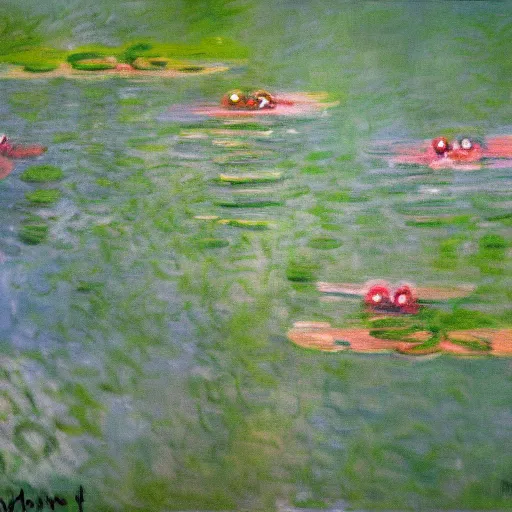 Image similar to a painting by monet of frogger