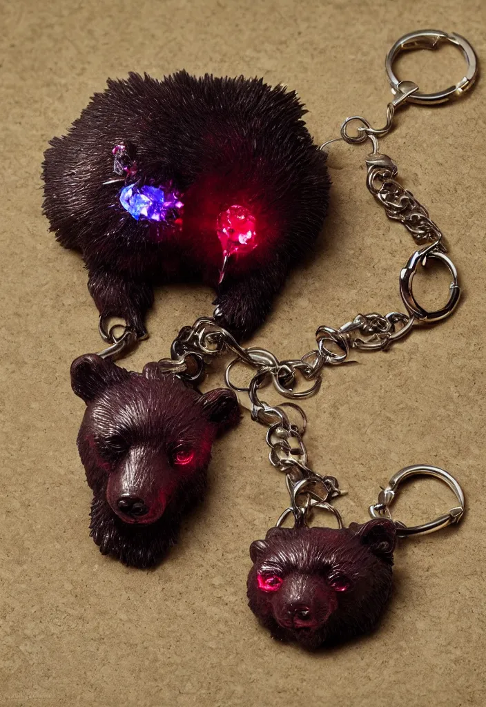 Prompt: a cute deep colour crystal bear keychain by greg rutkowski, sung choi, mitchell mohrhauser, maciej kuciara, johnson ting, maxim verehin, peter konig, 8 k photorealistic, cinematic lighting, hd, high details, dramatic, atmosphereric, trending on artstation