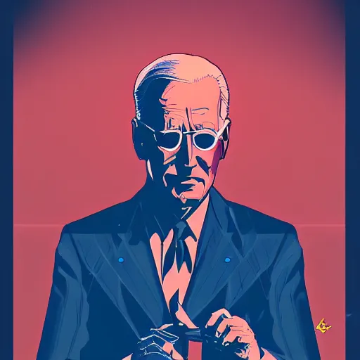 Image similar to cyberpunk joe biden as the leader of a futuristic communist nation, cybernetics, sharp lines, digital, artstation, colored in