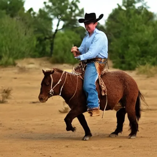 Image similar to A cowboy riding a tardigrade