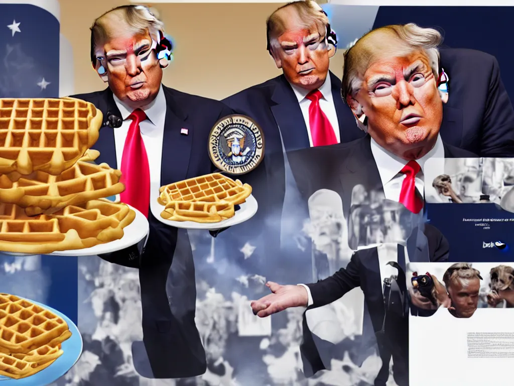 Image similar to donald trump completely confused about what waffles are, High Definition detail, 8K, photograph