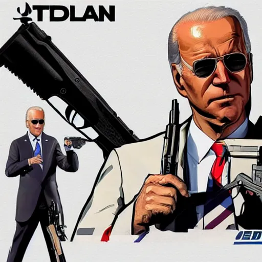 Image similar to Joe Biden holding a gun in a GTA 5 loading screen, concept art by Anthony McBain, trending in artstation, artstationHD, artstationHQ