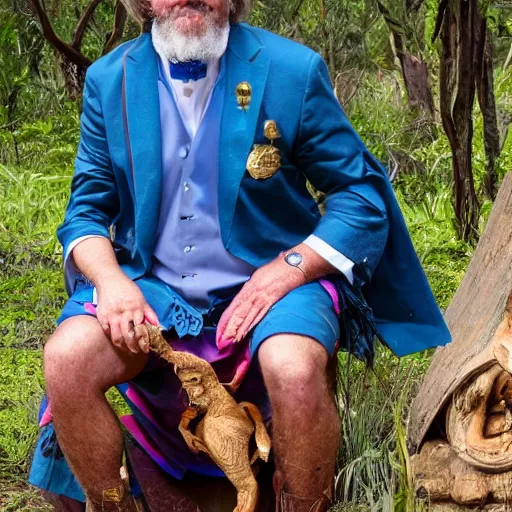 Image similar to Aussie opal hunter Greg The Bishop sat on the dunny reading Shakespeare