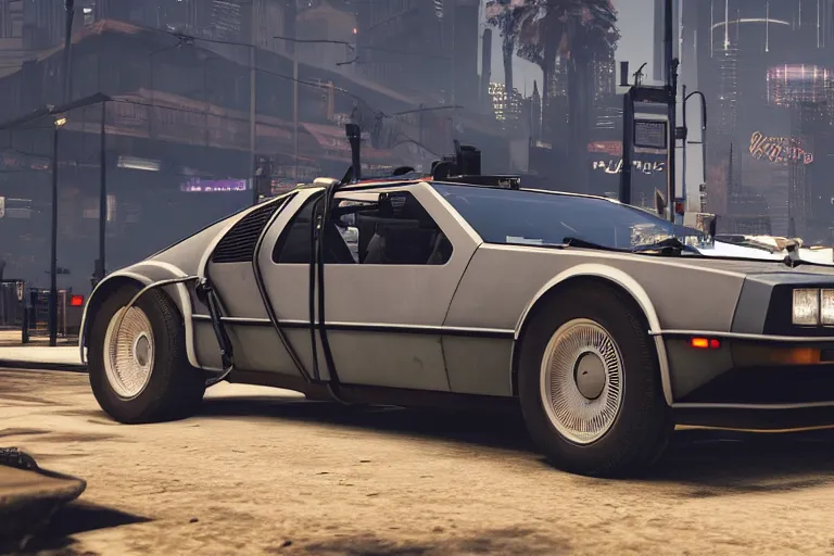 Image similar to 1 9 2 2 delorean by grand theft auto v, by red dead redemption 2, by cyberpunk 2 0 7 7