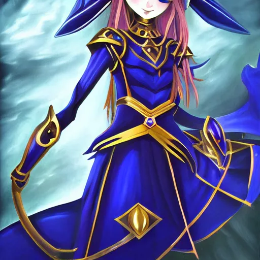 Prompt: beautiful very detailed portrait of Dark Magician Girl