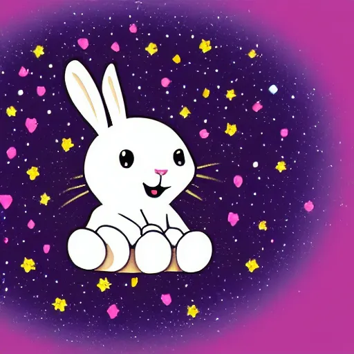 Prompt: A happy cartoon bunny protruded halfway out of a spiral black hole of stars and looked ahead-H 768